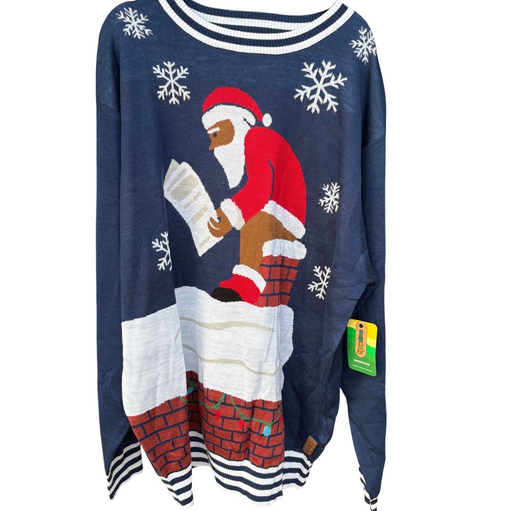 Tipsy Elves Santa's Log on the Fire Ugly Christmas Sweater Navy Blue 3XL New